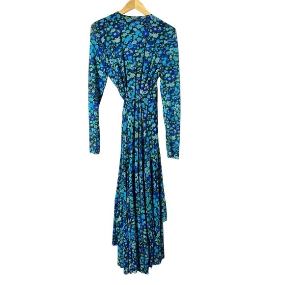 GANNI Floral Print Stretch Mesh Long Sleeve Maxi Wrap Dress - Picture 5 of 13